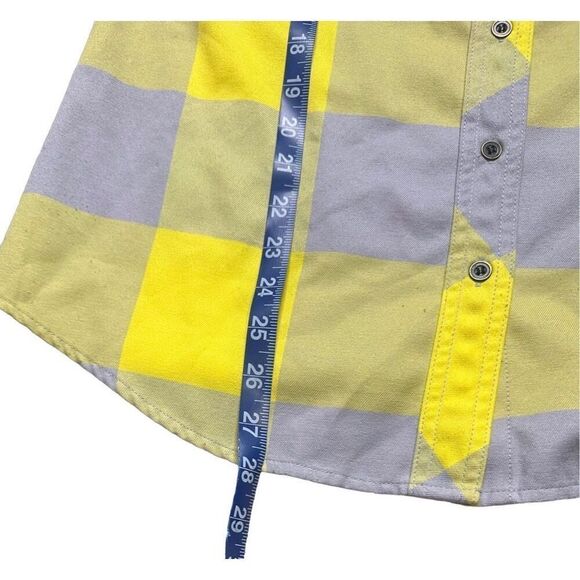LOLA CLOTHING CO yellow and lilac plaid with logo on pocket in red SIZE MEDIUM - Picture 7 of 7